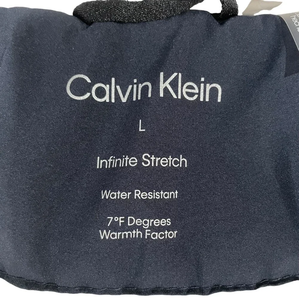 Calvin Klein Black Puffer Jacket L Water Resistant Sorona Aura‎ Faux Fur Lining